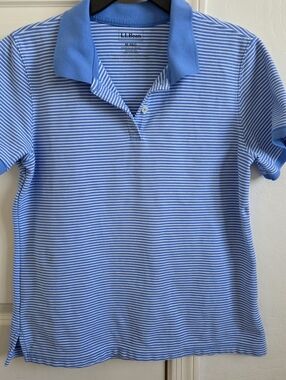 L.L. Bean Light Blue and White Striped Polo Tee Size M